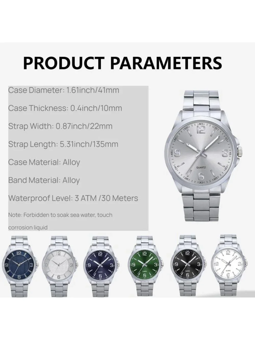 Men's All Silver Analog Stainless Steel Case Arabic Numerals Classic Wrist Watch